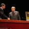 Stretta di mano fra Mario Draghi e Gustavo Zagrebelsky sul palco del Carignano