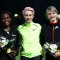 Il podio del salto in alto femminile, da sinistra Lowe Chaunte, la vincitrice Friedrich Ariane e Radzivil Svetlana