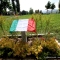 Il Tricolore copre la targa a ricordo di Jolanda Conti e Angelo Dragone