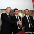 Il sindaco Piero Fassino con il ministro Maurizio Martina e il commissario per Expo 2015, Giuseppe Sala, alla presentazione di Expo-To
