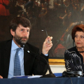 Dario Franceschini e Androulla Vassiliou, Commissario Europeo per la Cultura, durante la conferenza stampa finale