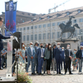 Un momento della cerimonia in piazza San Carlo