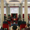 Un momento della conferenza stampa in Sala Colonne