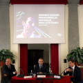 Un momento della conferenza stampa in Sala Colonne