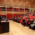 Un momento della presentazione al grattacielo Intesa Sanpaolo