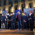 Il palco in piazza Castello