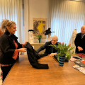 Il sottosegretario alla Cultura, Vittorio Sgarbi accompagnato dall'assessora Rosanna Purchia e dal Prefetto Raffaele Ruberto,in vista all’Archivio Moda del Liceo Artistico Passoni