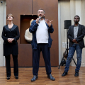 Veronica Prestini, curatrice della mostra; Davide Quadrio, direttore del MAO e Ahmed Abdullahi, Consigliere Comunale