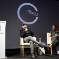 Luca Locatelli e Elisa Medde, curatrice della mostra