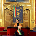 Un momento della  cerimonia collettiva per l’acquisto della cittadinanza italiana che si è svolta in Sala Rossa