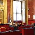 Un momento della  cerimonia collettiva per l’acquisto della cittadinanza italiana che si è svolta in Sala Rossa