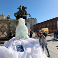Un orso di ghiaccio in piazza Castello - Simbolo della giornata della terra di Torino 2024