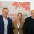 Il ministro dell’Agricoltura Francesco Lollobrigida con Barbara Nappini e Carlo Petrini, presidente e fondatore di Slow Food Italia