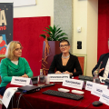 Palazzo Civico, sala Colonne: l'assessore al Commercio Paolo Chiavarino e la Presidente del Consiglio Comunale Grippo partecipano alla conferenza stampa "Balla Torino Social Dance"