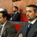 I consiglieri comunali con il segno rosso sul volto, simbolo della lotta per l'eliminazione della violenza contro le donne. Uniti per dire NO alla violenza di genere