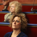 I consiglieri comunali con il segno rosso sul volto, simbolo della lotta per l'eliminazione della violenza contro le donne. Uniti per dire NO alla violenza di genere