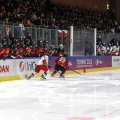 Un momento della finale di hockey femminile Repubblica Ceca - Canada