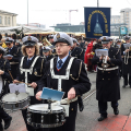 La sfilata con la Rusnenta, Gianduja e Giacometta, accompagnati dalla Banda della Polizia Municipale