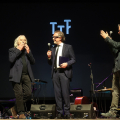 Enrico Rava riceve la Targa Torri Palatine della Città di Torino dall’Assessore ai Grandi Eventi Mimmo Carretta e dal Direttore artistico del Festival Stefano Zenni