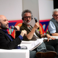 David Baddiel con Roberto Saviano e Luca Sofri