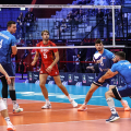 Un momento del quarto di finale tra Slovenia e Belgio della CEV EuroVolley 2026, andato in scena al Palavela di Torino