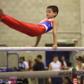 Un giovane atleta sulle parallele
