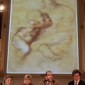 Un momento della conferenza stampa nella sala del Senato, a Palazzo Madama