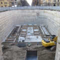 Il cantiere per la realizzazione del parcheggio