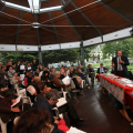 Un momento della conferenza stampa al Gazebo Sambuy