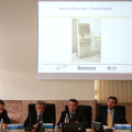 Un momento della presentazione nell\'aula del Consiglio di Amministrazione del Politecnico