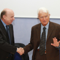 Gustavo Zagrebelsky e Giancarlo Caselli alla biblioteca civica Villa Amoretti