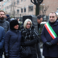 Cerimonia di scoprimento della targa commemorativa nel luogo del crollo della gru di via Genova