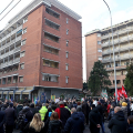 Cerimonia di scoprimento della targa commemorativa nel luogo del crollo della gru di via Genova
