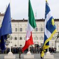 Piazza Castello Giorno Unità Nazionale e Festa delle Forze Armate. Cerimonia Alza Bandiera