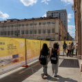 Il cantiere per la pedonalizzazione di via Roma