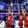 Un momento del quarto di finale tra Slovenia e Belgio della CEV EuroVolley 2026, andato in scena al Palavela di Torino