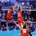 Un momento del quarto di finale tra Slovenia e Belgio della CEV EuroVolley 2026, andato in scena al Palavela di Torino